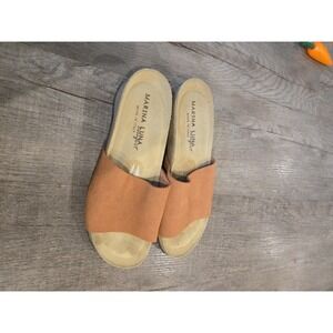 Marina‎ Luna Women's Comfort  Suede Slides Cork Heel Sandals Burnt Orange Sz 7.5